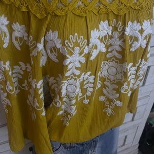 New Curations Beautiful Yellow Cropped Embellished Blouse with 3/4 Sleeves